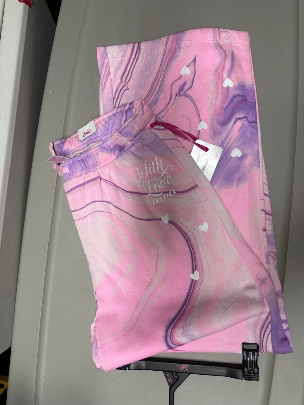 Justice Pink and Purple Marble Heart Sweatpants wide leg